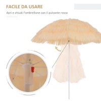 Ombrellone da Spiaggia a 8 Stecche con Palo Inclinabile, in Poliestere e Metallo, 1.6x2 m, Beige