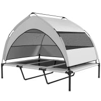 Lettino per Cani con Copertura a 3 Lati Rimovibile, in Poliestere e Acciaio, 122x92x94 cm, Grigio Chiaro e Nero