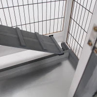 Conigliera in Legno con Ruote, Vassoi Estraibili e Casetta con Rampa, 110x50x88 cm, Grigio e Bianco