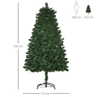 Albero di Natale 150cm Artificiale Pieghevole con Base Rimovibile, 454 Rami, in PVC e Acciaio, Verde