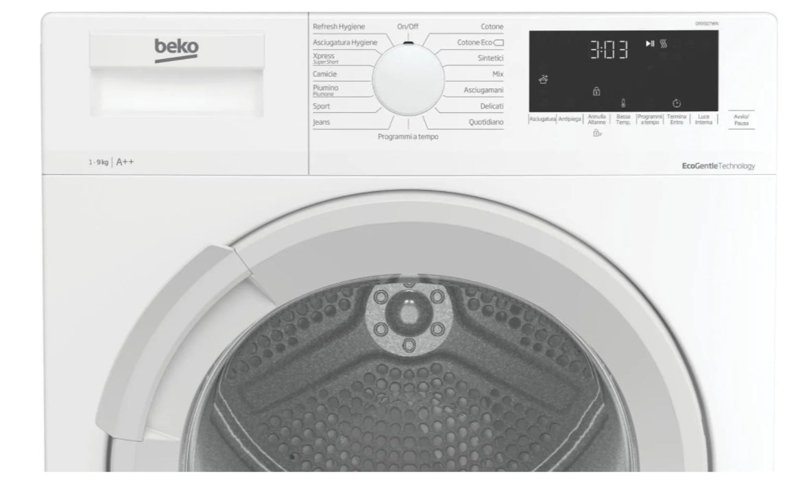 Asciugatrice a Pompa di Calore Beko 9 Kg DRX927WN Classe A++ (A84,6xL59,7xP63,3) Motore Inverter EcoGentle