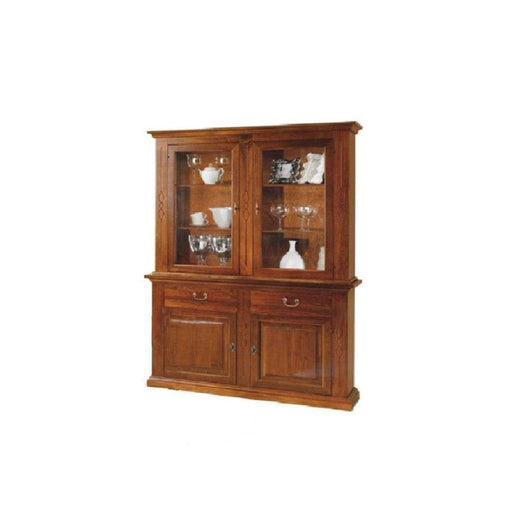 Cristalliera 4 ante 2 cassetti arte povera in legno massello e mdf con rifinitura noce Bassano 168x48x222 H