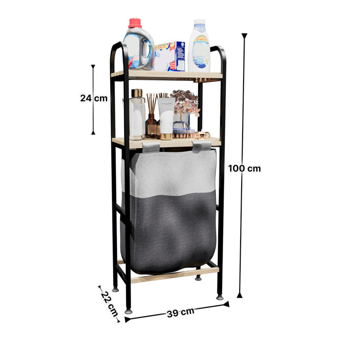 Mobile Portabiancheria Pello a 2 Ripiani in Legno e Sacco Rimovibile per Bucato [en.casa]