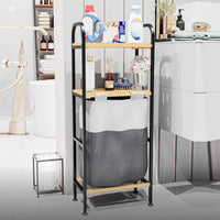 Mobile Portabiancheria Pello a 2 Ripiani in Legno e Sacco Rimovibile per Bucato [en.casa]