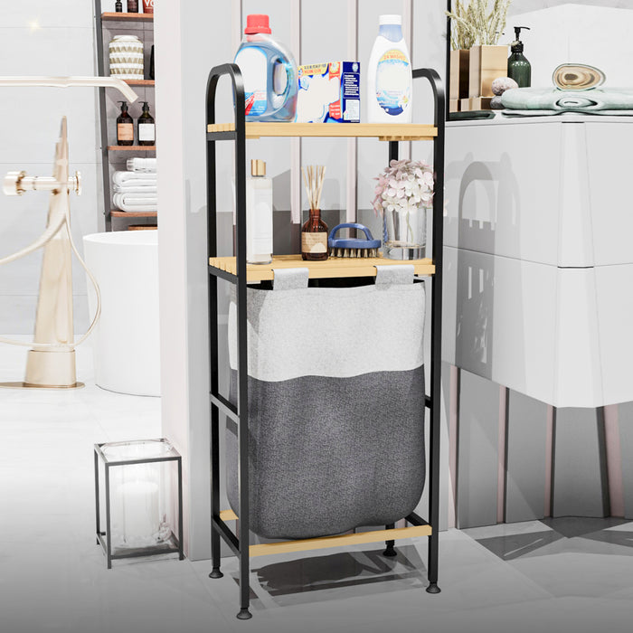 Mobile Portabiancheria Pello a 2 Ripiani in Legno e Sacco Rimovibile per Bucato [en.casa]