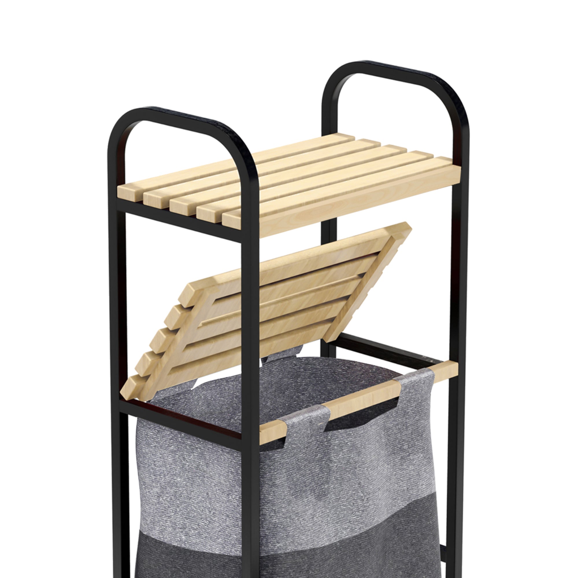 Mobile Portabiancheria Pello a 2 Ripiani in Legno e Sacco Rimovibile per Bucato [en.casa]