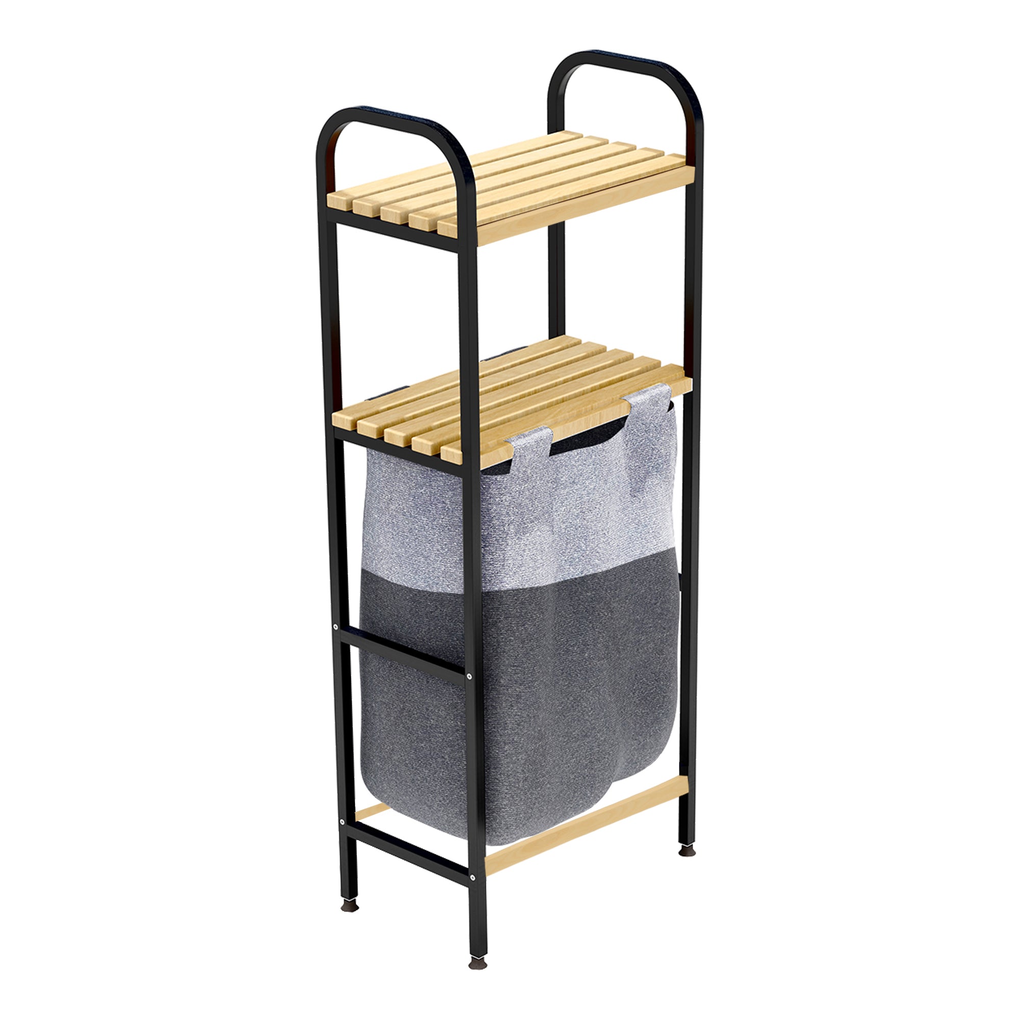 Mobile Portabiancheria Pello a 2 Ripiani in Legno e Sacco Rimovibile per Bucato [en.casa]