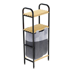 Mobile Portabiancheria Pello a 2 Ripiani in Legno e Sacco Rimovibile per Bucato [en.casa]