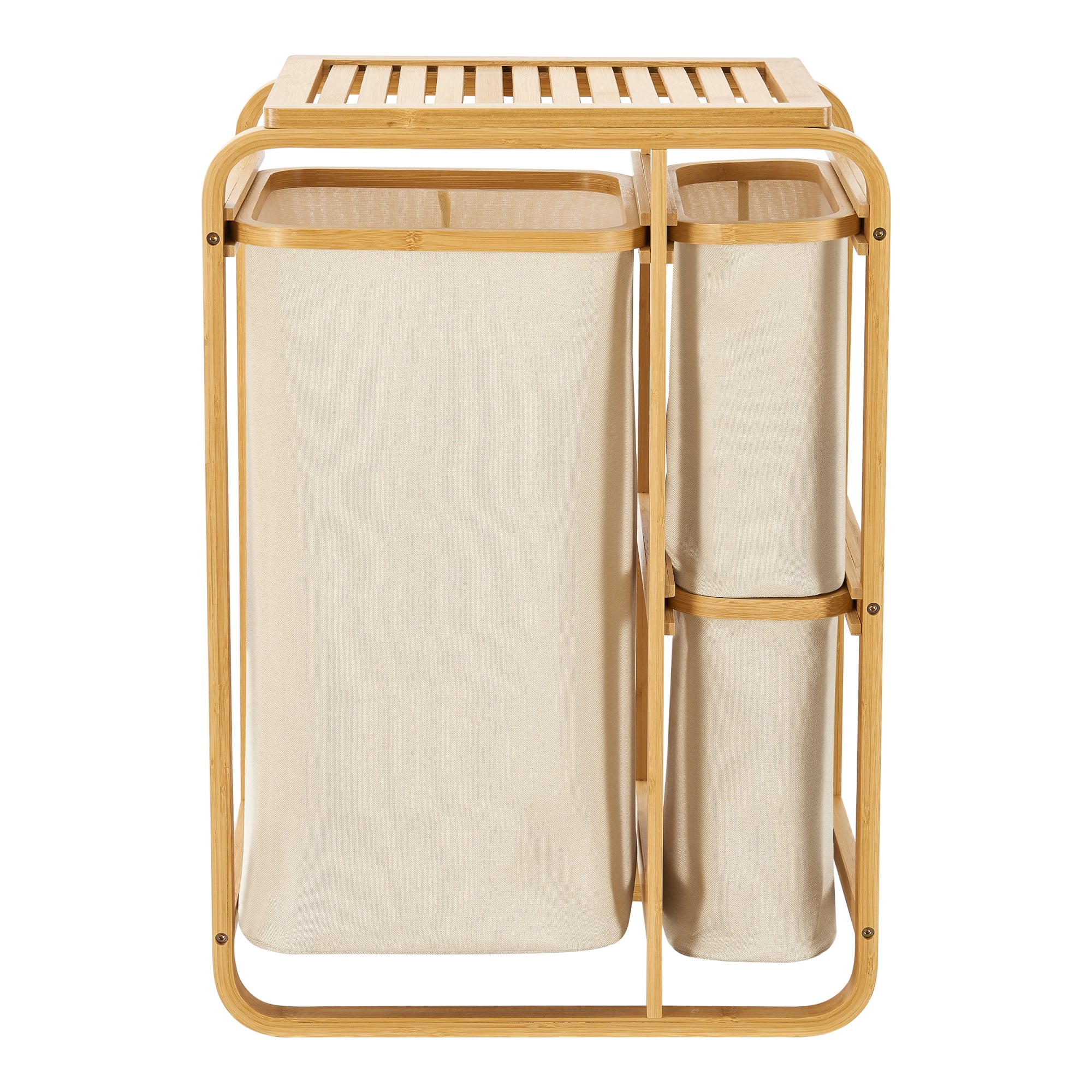 Mobile Portabiancheria Evenes in Bambù e 3 Sacchi Estraibili 70,5 x 49,5 x 33 cm Beige [en.casa]