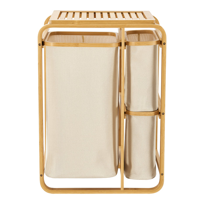 Mobile Portabiancheria Evenes in Bambù e 3 Sacchi Estraibili 70,5 x 49,5 x 33 cm Beige [en.casa]