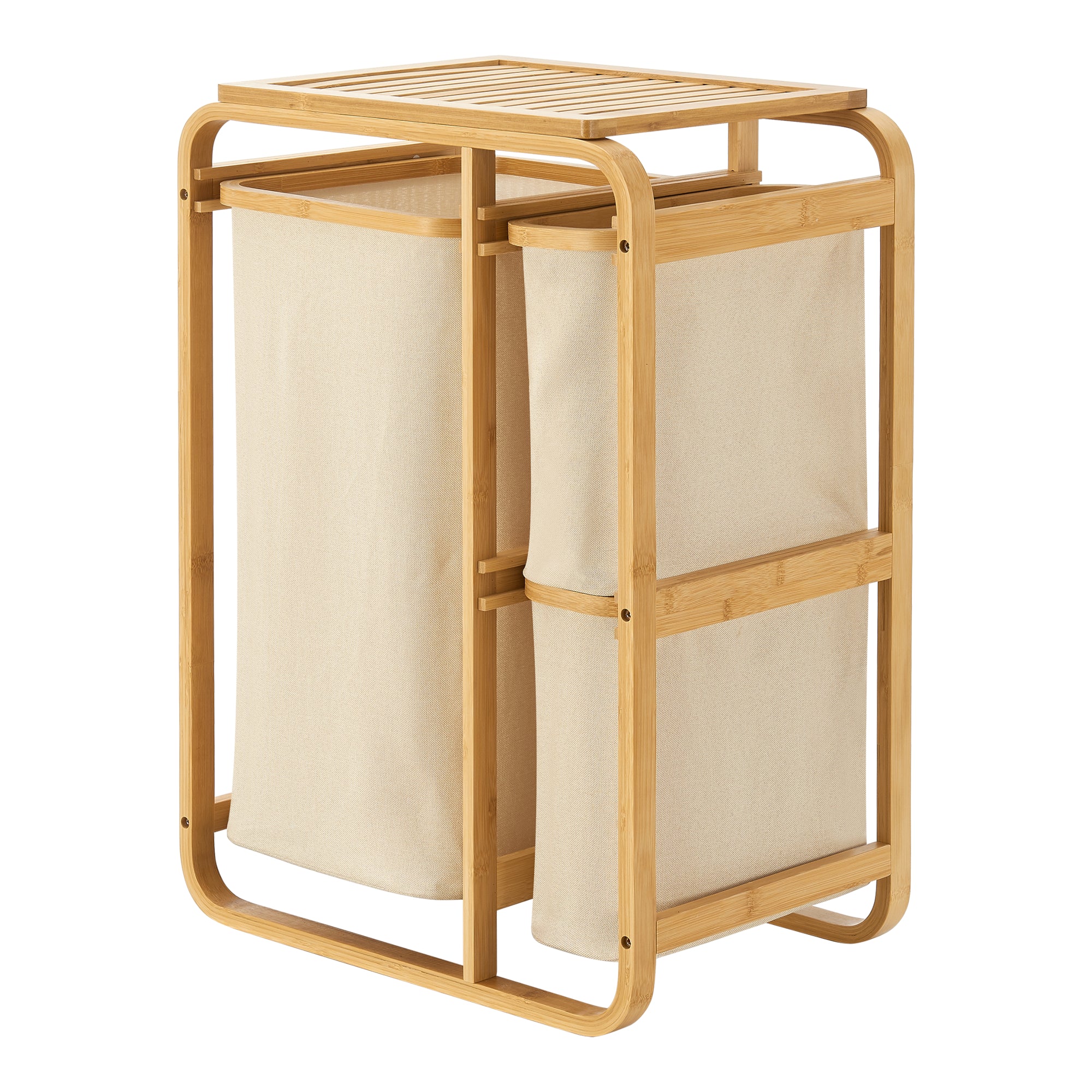 Mobile Portabiancheria Evenes in Bambù e 3 Sacchi Estraibili 70,5 x 49,5 x 33 cm Beige [en.casa]