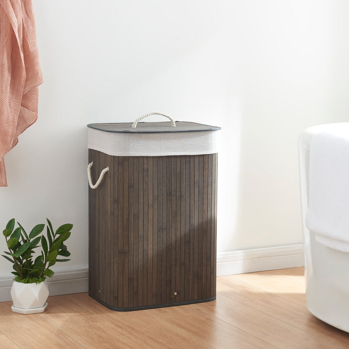 Cesto Portabiancheria Salla con Coperchio e Sacco Rimovibile 72 L Bambù Marrone Scuro [en.casa]