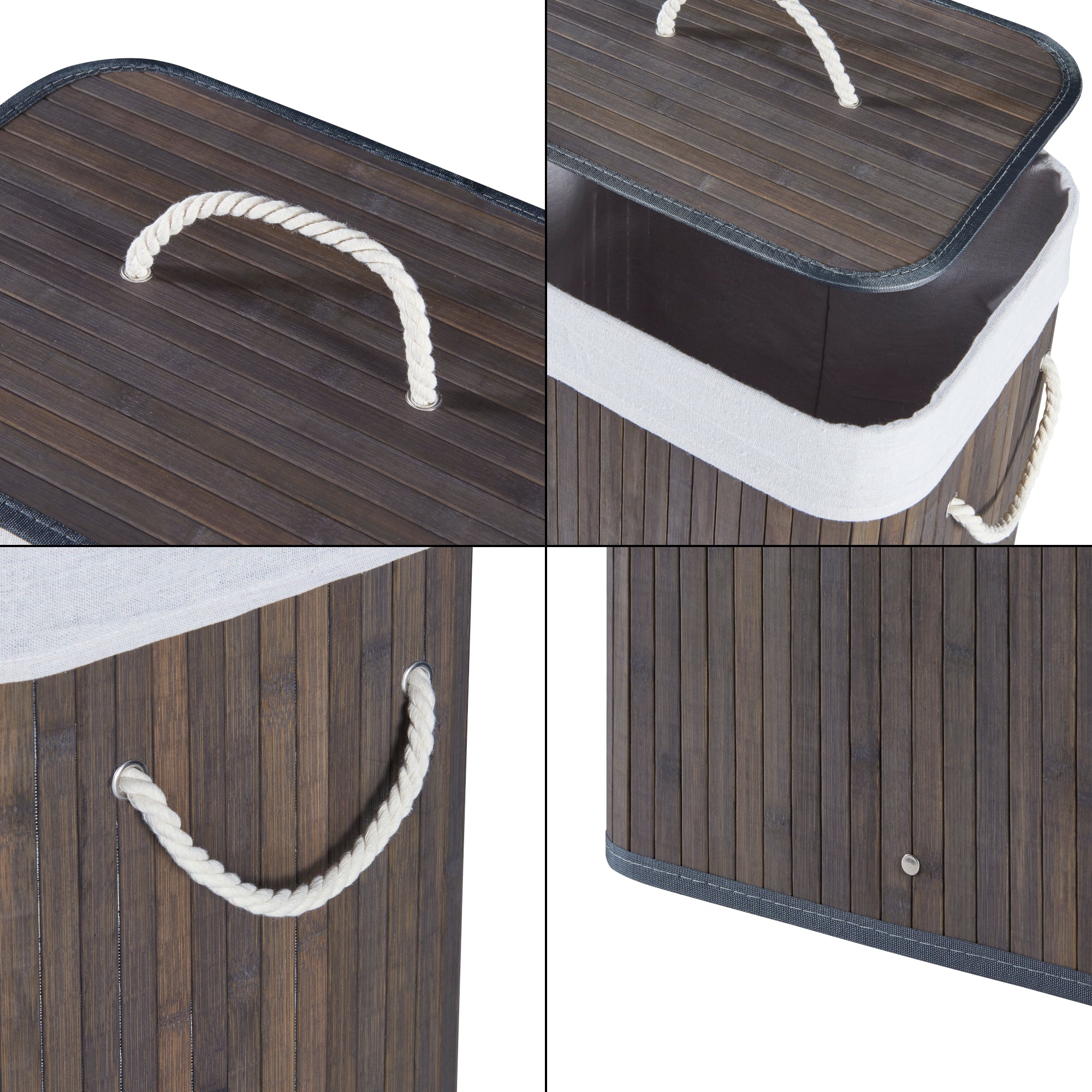 Cesto Portabiancheria Salla con Coperchio e Sacco Rimovibile 72 L Bambù Marrone Scuro [en.casa]