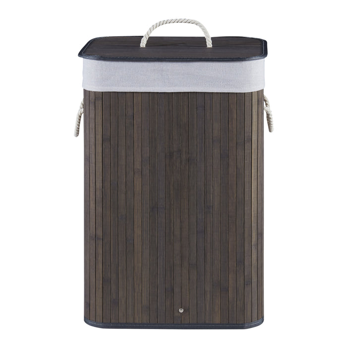 Cesto Portabiancheria Salla con Coperchio e Sacco Rimovibile 72 L Bambù Marrone Scuro [en.casa]