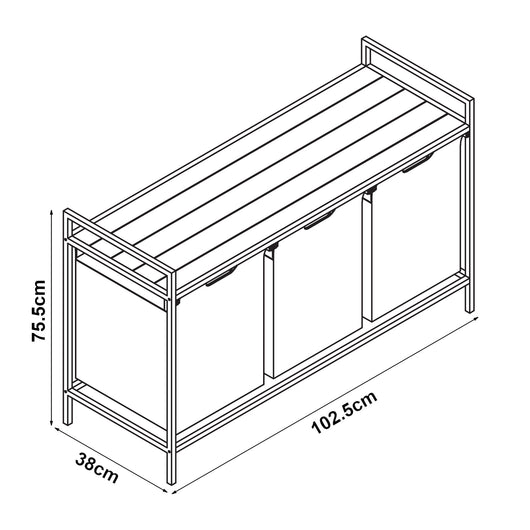 Cesto portabiancheria con 3 contenitori scorrevoli 76 x 103 x 38 cm nero 03_0008012