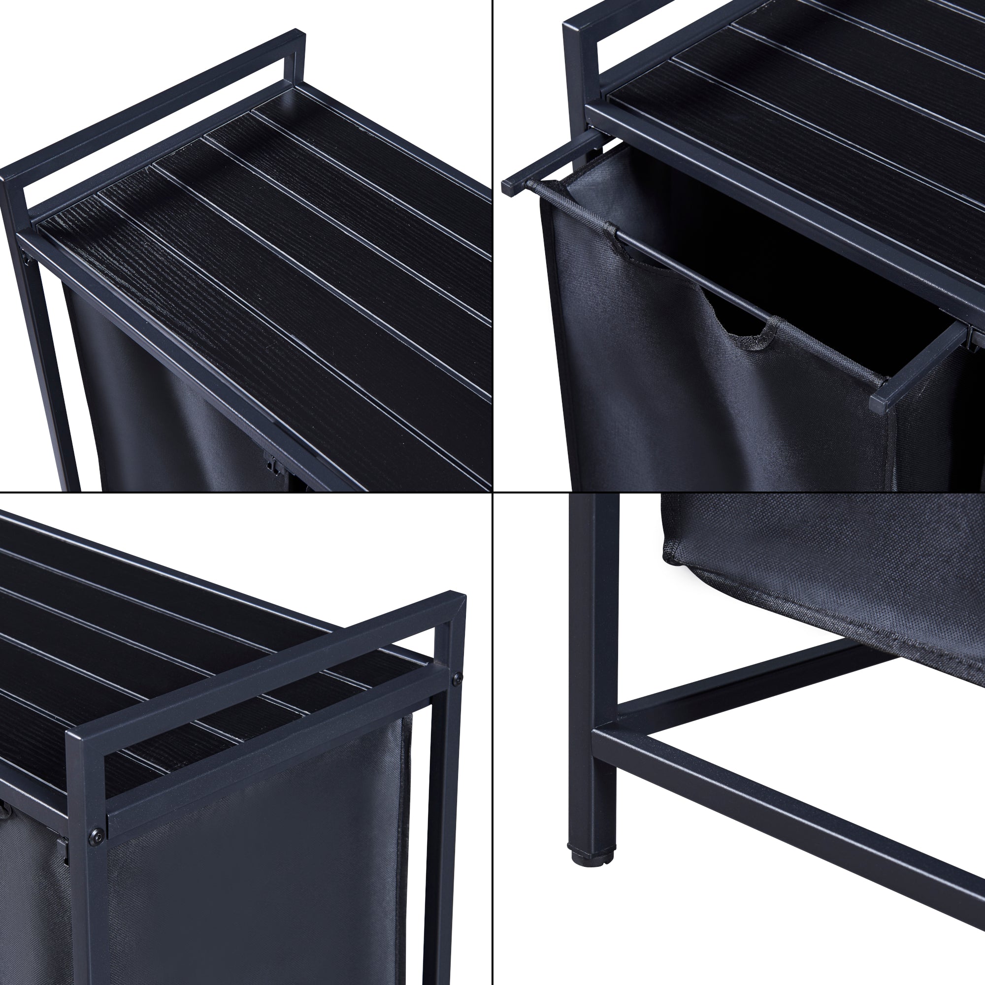 Mobile Portabiancheria Saltvik Sacchi Rimovibili Capienza 3x 45 L - Nero [en.casa]