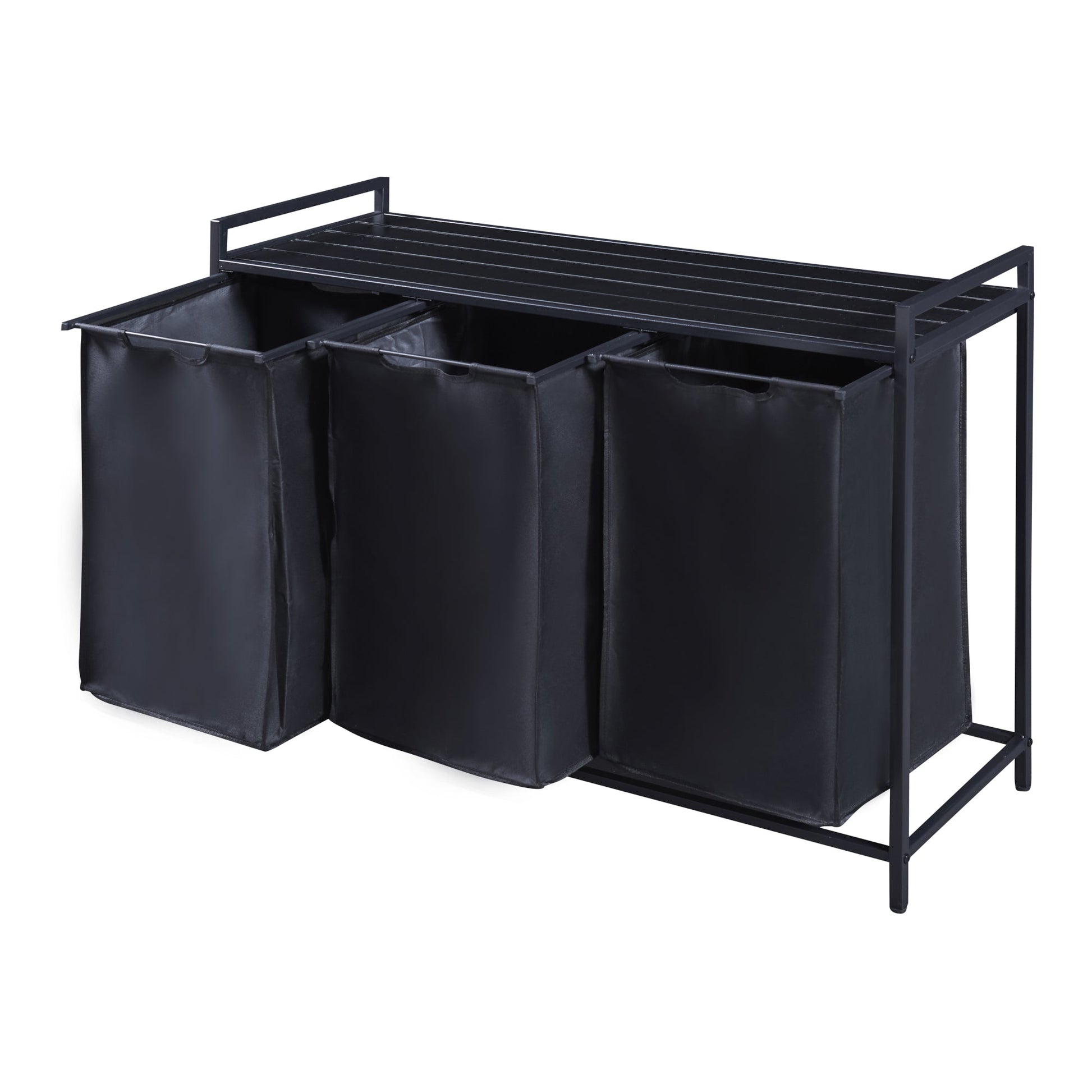 Cesto portabiancheria con 3 contenitori scorrevoli 76 x 103 x 38 cm nero 03_0008012