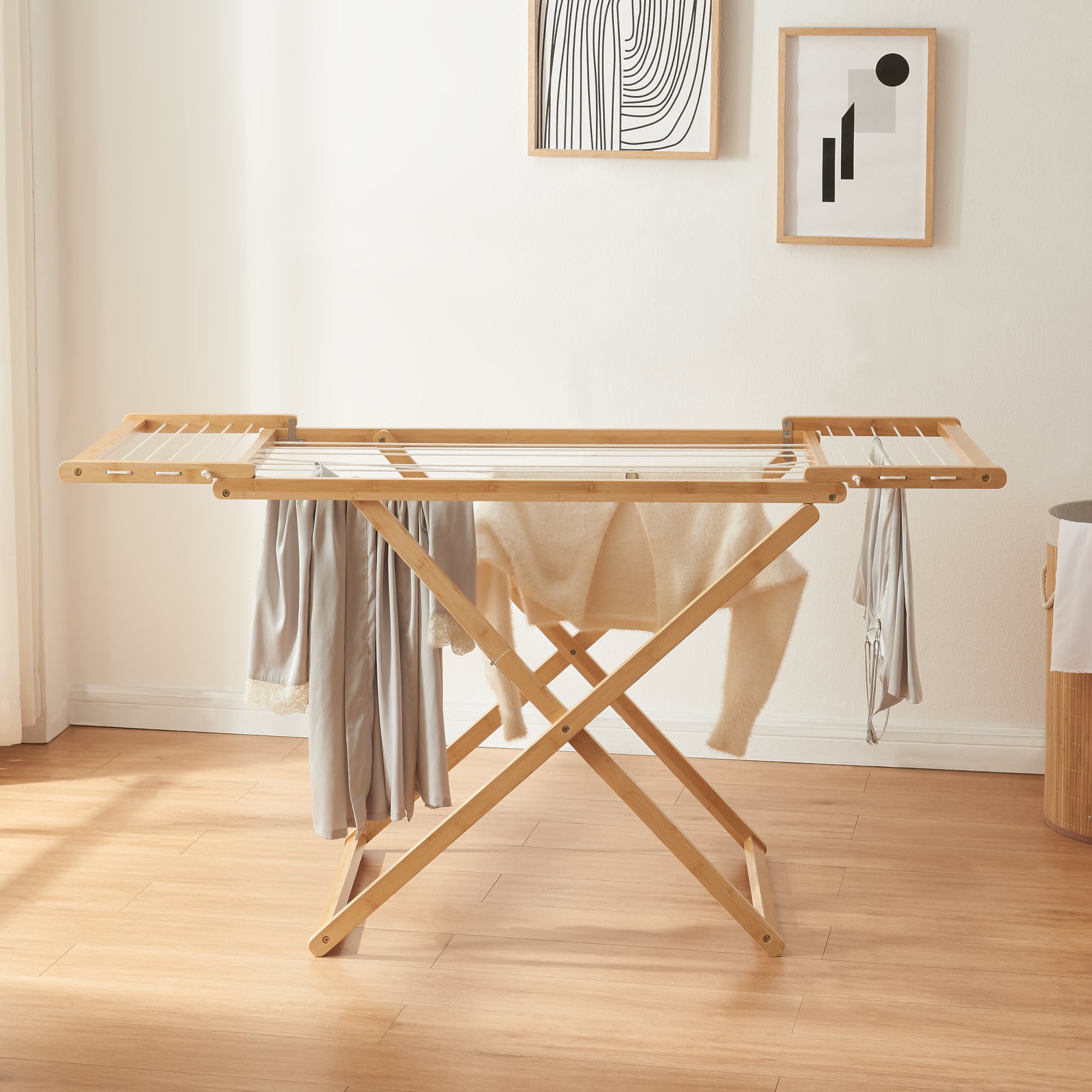 Stendino Pieghevole Fakala in Bambù - Naturale [en.casa]