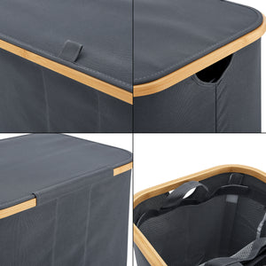 Cesto Portabiancheria Rusko con Coperchio e 3 Sacchi - Grigio Scuro [en.casa]