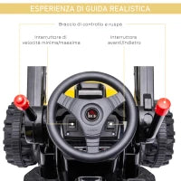 Escavatore Cavalcabile per Bambini a Batteria 6V con Doppio Motore, Velocità 1.5-2.5 km/h, Ruspa Giocattolo per Bambini di 3-5 Anni con Suoni e Luci, 132x62x65 cm, Giallo