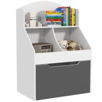 Libreria per Bambini a 2 Livelli con Cassetto su Ruote per Giochi e Libri, 62x40x88 cm, Bianco