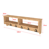 Appendiabiti a Parete 'Åstorp' con Ripiani - Mensola Attaccapanni con 5 Paia di Ganci e Scomparti - Effetto Rovere