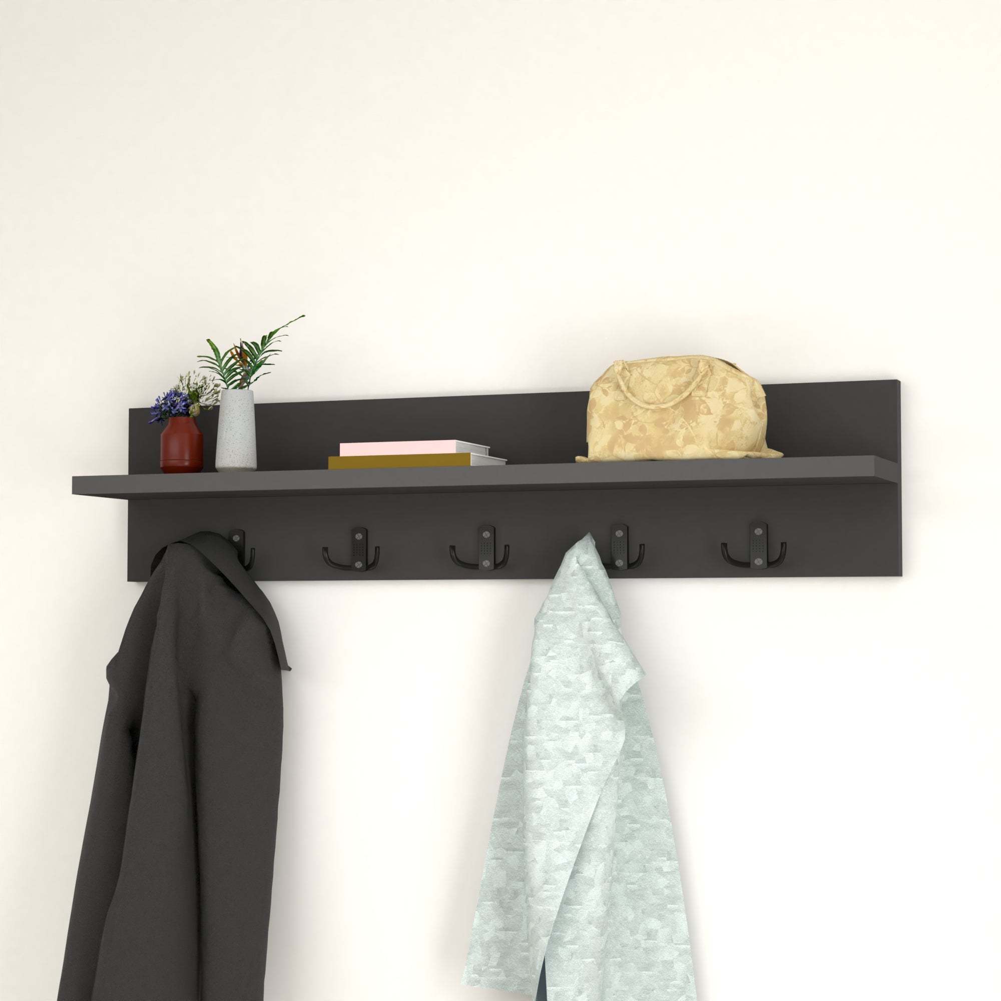 Appendiabiti da Parete Hammarö con Piano di Appoggio 80x13x18 cm Antracite [en.casa]