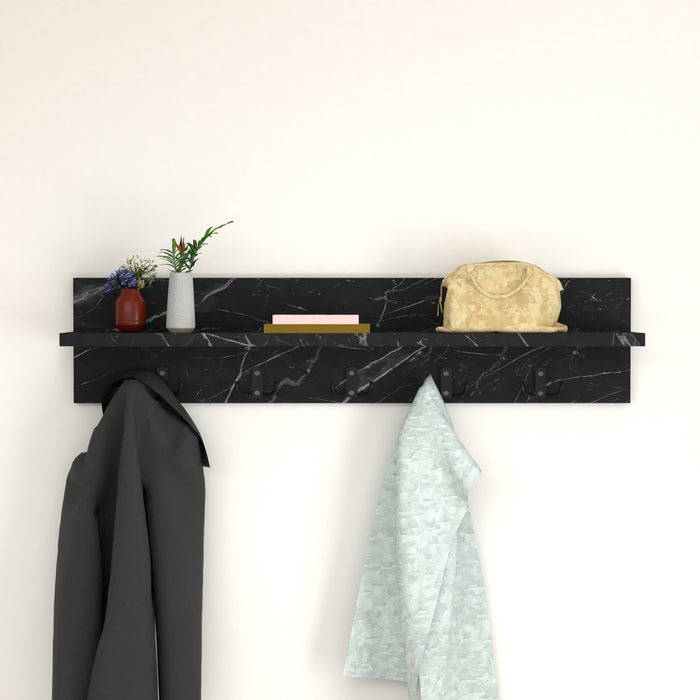 Appendiabiti da Parete Hammarö con Piano di Appoggio 80x13x18 cm Effetto Marmo Nero [en.casa]
