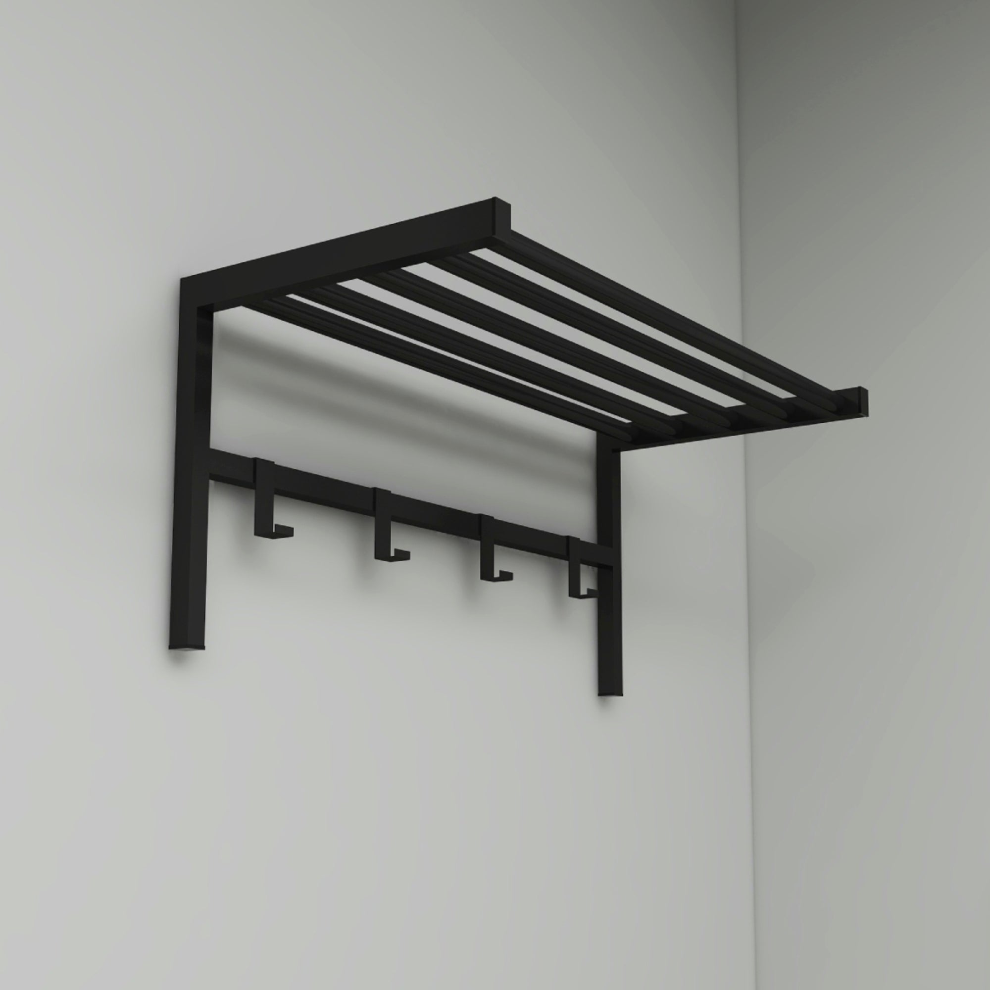 Appendiabiti a Parete 'Tolga' con Ripiano a Rete e 4 Ganci - Struttura in Metallo - Nero [en.casa]