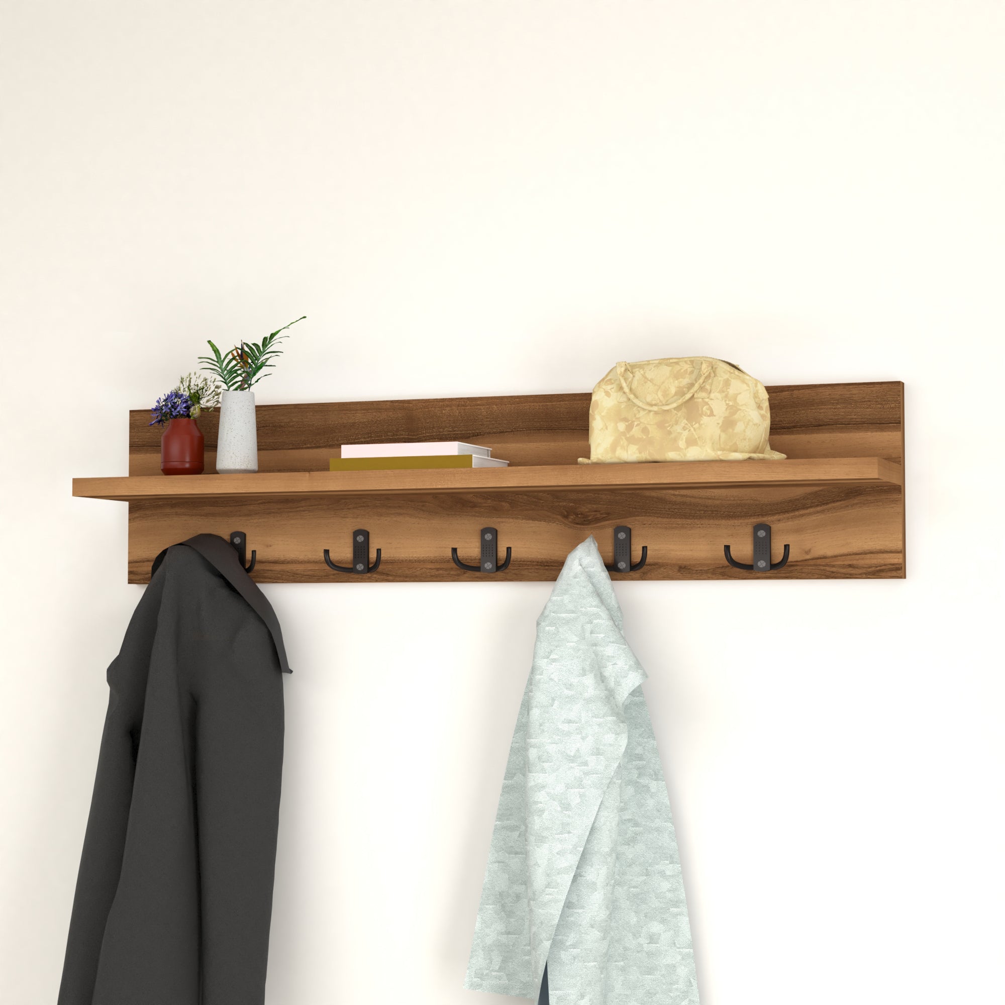 Appendiabiti da Parete Hammarö con Piano di Appoggio 80x13x18 cm Effetto Noce [en.casa]