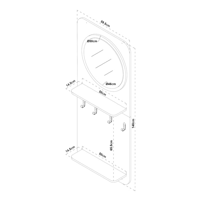 Pannello Ingresso Helsinge con Specchio Mensole e Ganci - Nero / Effetto Legno [en.casa]