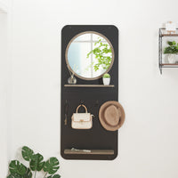 Pannello Ingresso Helsinge con Specchio Mensole e Ganci - Nero / Effetto Legno [en.casa]