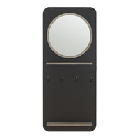 Pannello Ingresso Helsinge con Specchio Mensole e Ganci - Nero / Effetto Legno [en.casa]