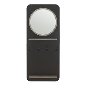 Pannello Ingresso Helsinge con Specchio Mensole e Ganci - Nero / Effetto Legno [en.casa]