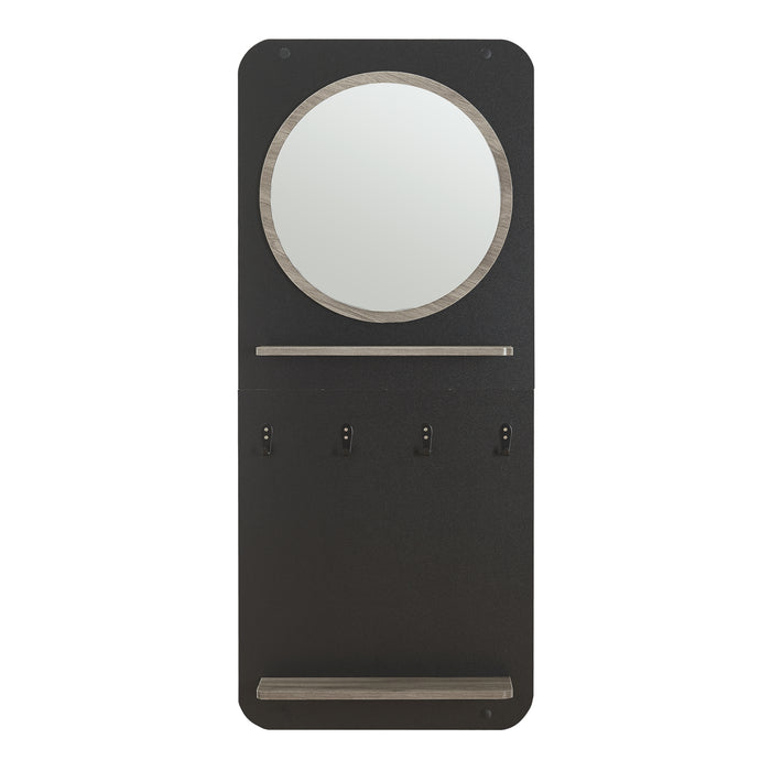 Pannello Ingresso Helsinge con Specchio Mensole e Ganci - Nero / Effetto Legno [en.casa]