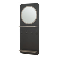 Pannello Ingresso Helsinge con Specchio Mensole e Ganci - Nero / Effetto Legno [en.casa]