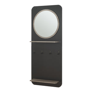 Pannello Ingresso Helsinge con Specchio Mensole e Ganci - Nero / Effetto Legno [en.casa]