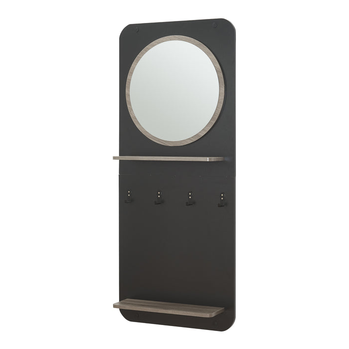 Pannello Ingresso Helsinge con Specchio Mensole e Ganci - Nero / Effetto Legno [en.casa]