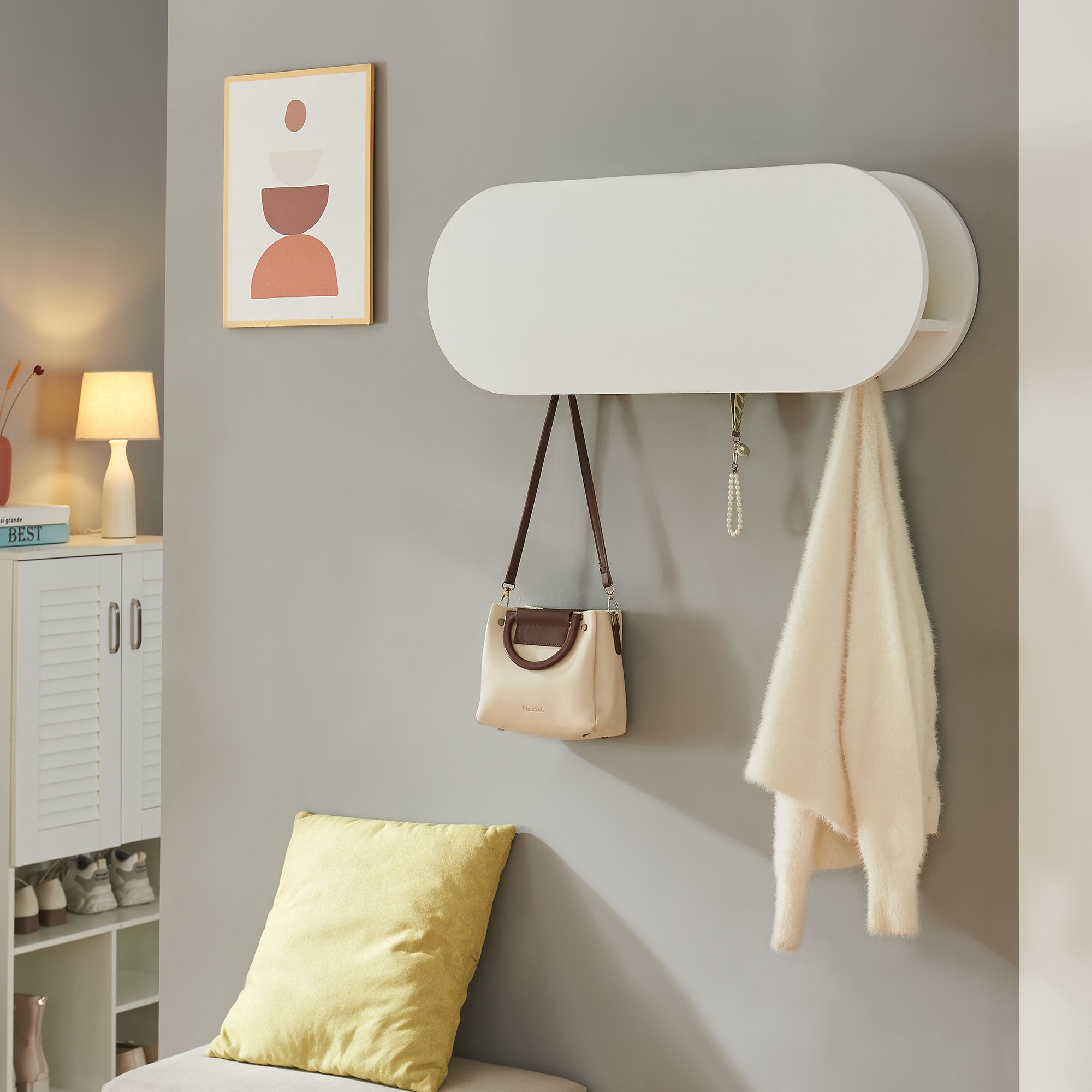 Appendiabiti da Parete Vilkön con Anta a Ribalta e Ganci 80 x 16 x 30 cm - Bianco [en.casa]