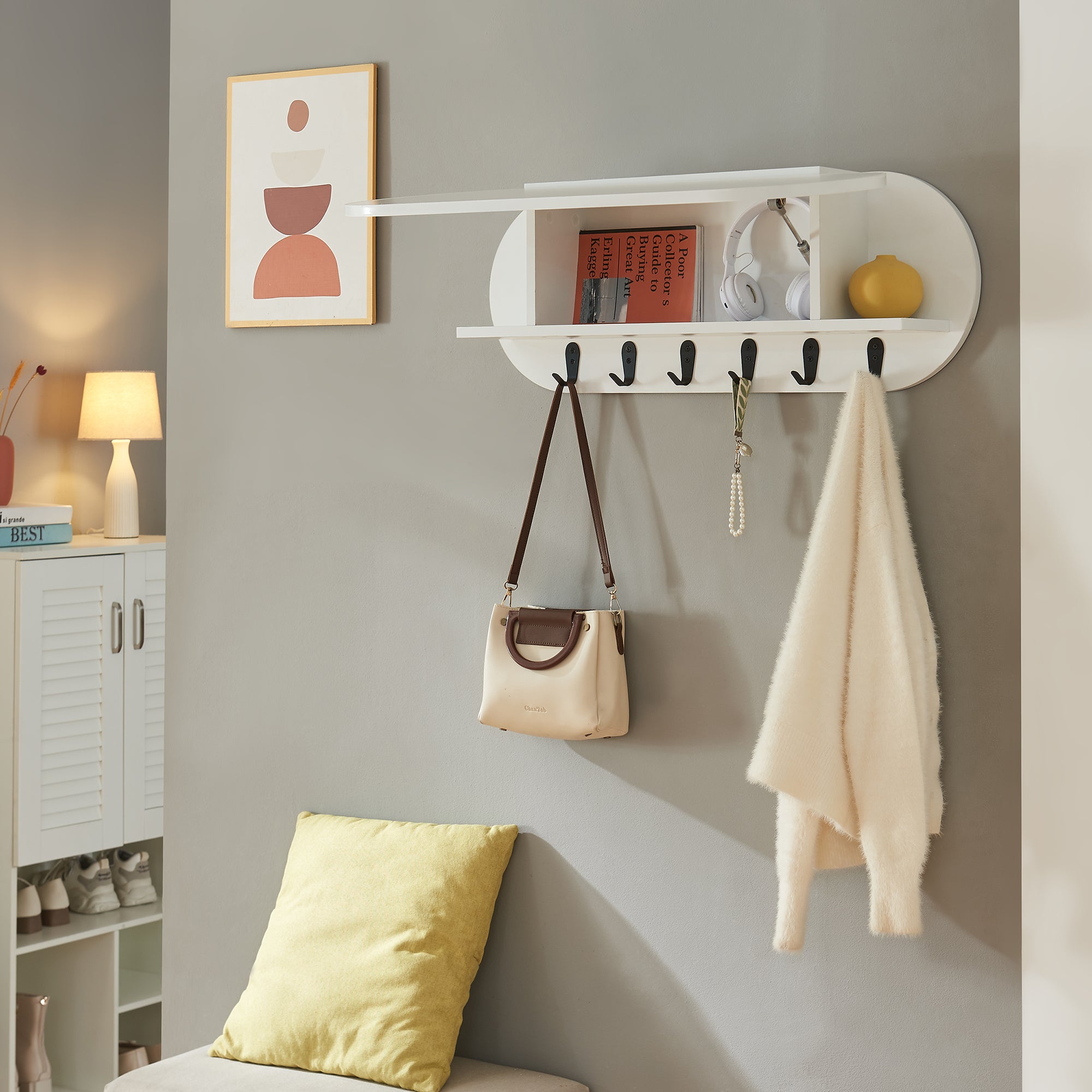 Appendiabiti da Parete Vilkön con Anta a Ribalta e Ganci 80 x 16 x 30 cm - Bianco [en.casa]