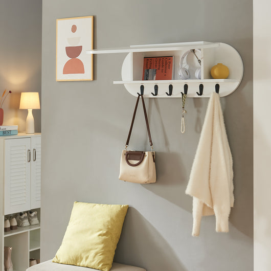 Appendiabiti da Parete Vilkön con Anta a Ribalta e Ganci 80 x 16 x 30 cm - Bianco [en.casa]