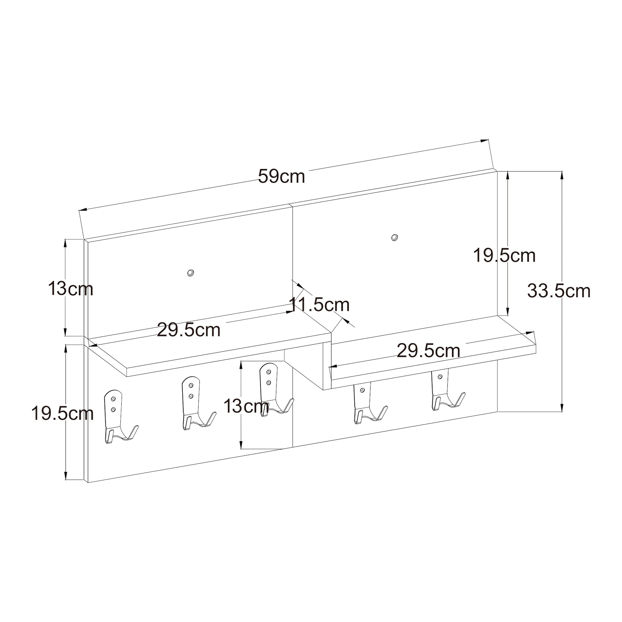 Appendiabiti a Parete Botaruvn con Ripiani e Ganci Doppi 34 x 59 x 13 cm - Beige / Bianco [en.casa]