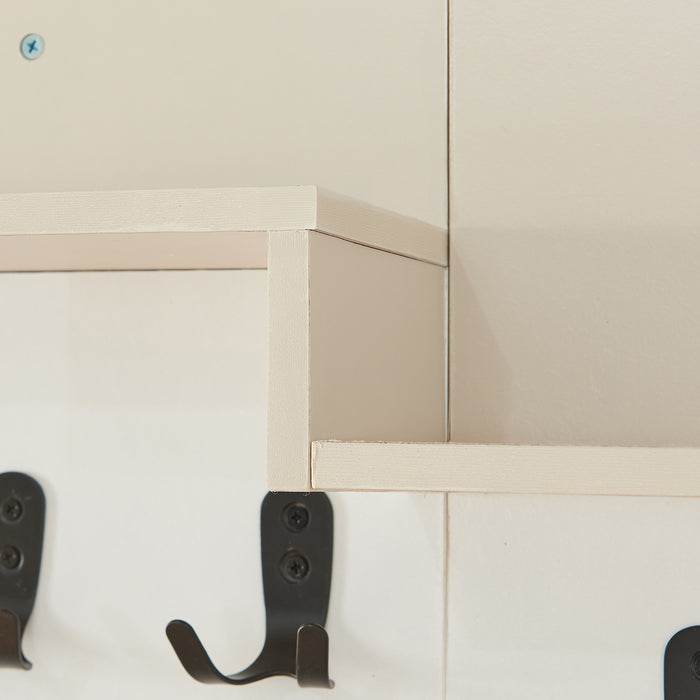 Appendiabiti a Parete Botaruvn con Ripiani e Ganci Doppi 34 x 59 x 13 cm - Beige / Bianco [en.casa]