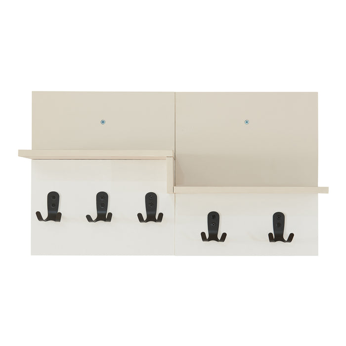 Appendiabiti a Parete Botaruvn con Ripiani e Ganci Doppi 34 x 59 x 13 cm - Beige / Bianco [en.casa]