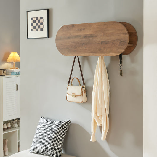 Appendiabiti da Parete Vilkön con Anta a Ribalta e Ganci 80 x 16 x 30 cm - Effetto Noce [en.casa]