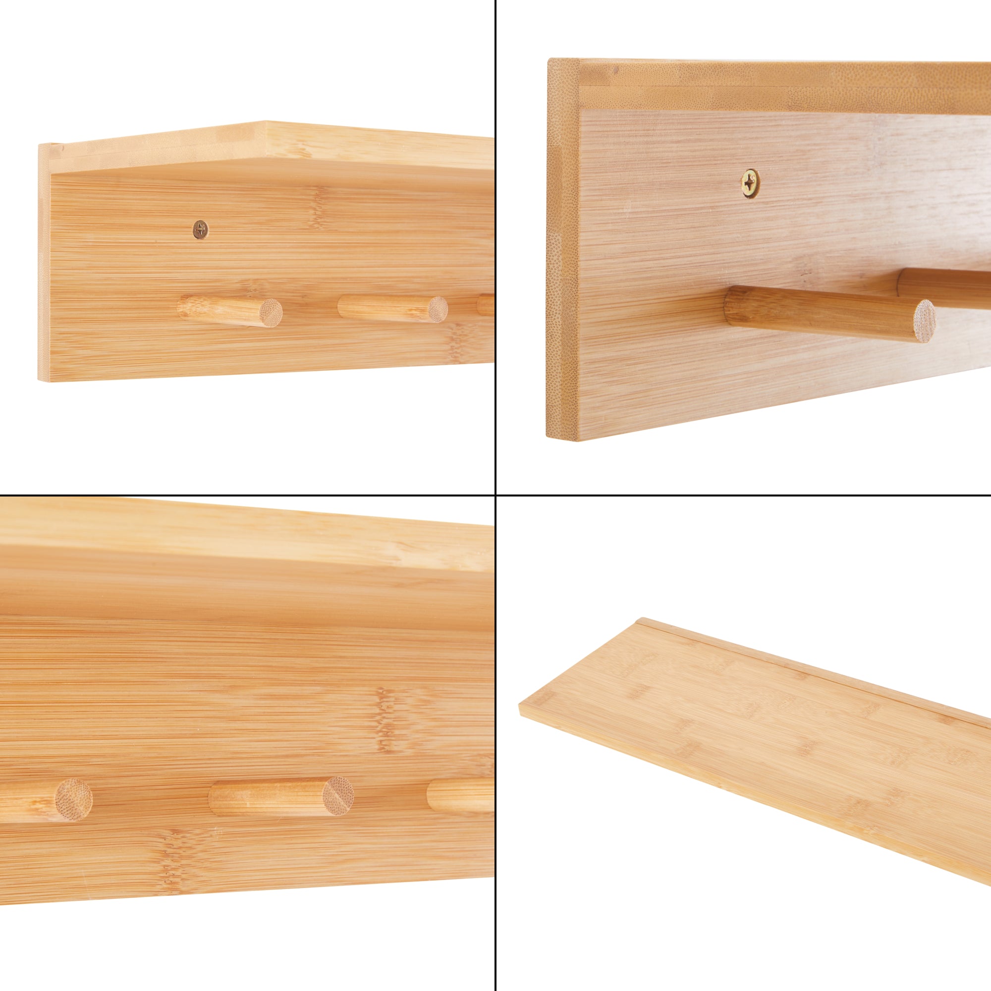 Appendiabiti da Parete Fjord con Mensola e Appendini a Stecche - Bambù Naturale [en.casa]