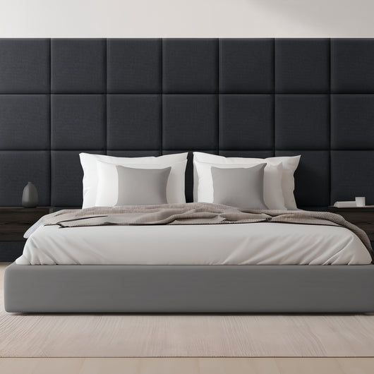 Set Carpino di 4 Pannelli Murali Imbottiti Rivestiti in Tessuto Nero 30x30 cm [neu.haus]