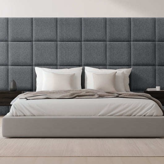 Set Carpino di 4 Pannelli Murali Imbottiti Rivestiti in Tessuto Grigio Scuro 30x30 cm [neu.haus]