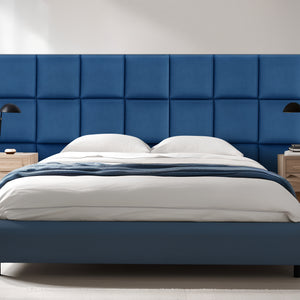 Set Carpino di 4 Pannelli Murali Imbottiti Rivestiti in Tessuto Velluto Blu Marino 30x30 cm [neu.haus]