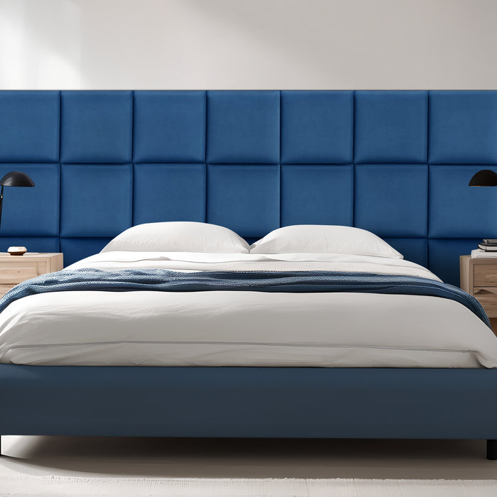 Set Carpino di 4 Pannelli Murali Imbottiti Rivestiti in Tessuto Velluto Blu Marino 30x30 cm [neu.haus]